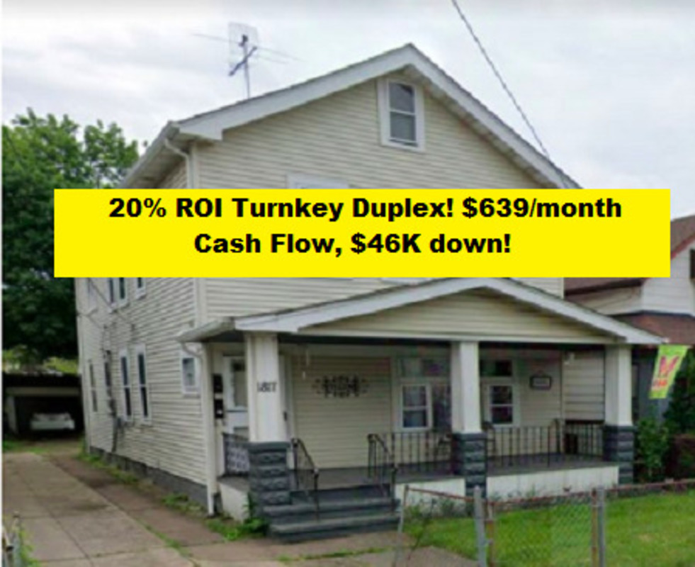 20 ROI Turnkey Duplex! 639/month Cash Flow, 46K down!BiggerPockets