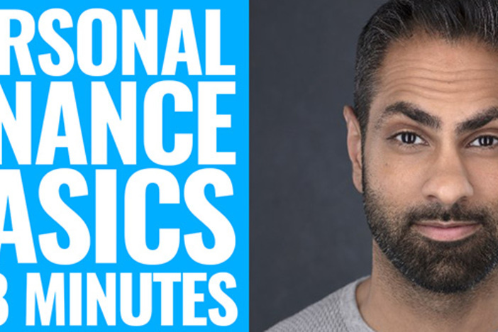4 Must-Dos to Manage Your Money Better (That Don’t Involve Cutting Out Lattes) Image of man and banner reading Personal Finance Basics in 8 Minutes